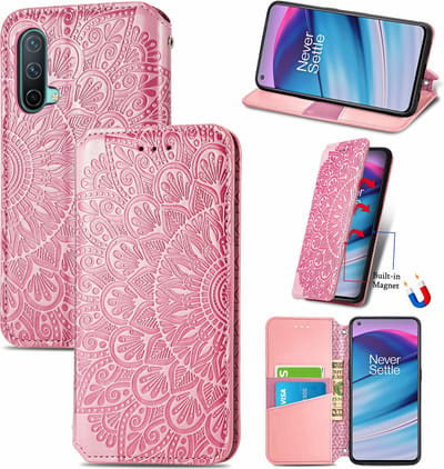 Luxe PU Lederen Blooming Mandala Reliëfpatroon Wallet Case + PMMA Screenprotector voor OnePlus Nord CE 5G _ Roze