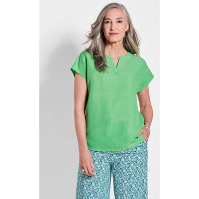 Blouse in een mix van katoen en linnen - lichtgroen - Gr. 38 van Goldner Fashion