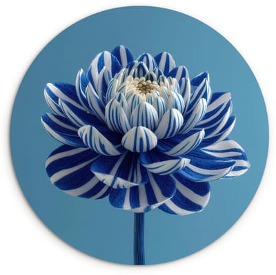 WallCircle® Wandcirkel 120x120 cm - Muurcirkel Bloem - Blauw - Bloemblaadjes - Streepjes - Muurdecoratie woonkamer - Wanddecoratie slaapkamer - Kamer decoratie accessoires - Ronde schilderijen XXL