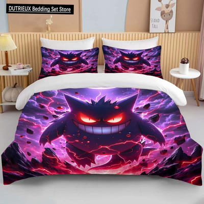 Pokemon Gengar Beddengoed Collectie Cartoon Anime Dekbedovertrek Dekbed Kussensloop Jongens Meisjes Kinderen Volwassenen Beddengoed Collectie Luxe US Queen(228x228cm