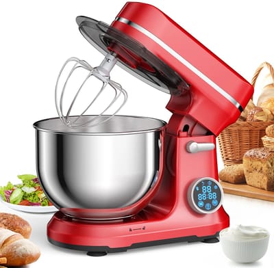 Shopwizz Keukenmachine - Met Mengkom - OLED Scherm - Incl. Garde, Deeghaak en Platte Haak - 11 Snelheden - Blender - Mixer - 2000W - 6.2L - Rood