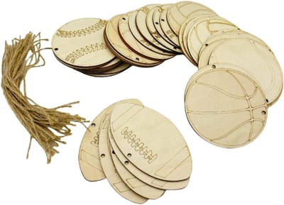 Houten Sport Vormen - Houten Bordjes - Ambachten Maken - 6 Verschillende Sporten - 10 cm Diameter - Niet Gekleurd