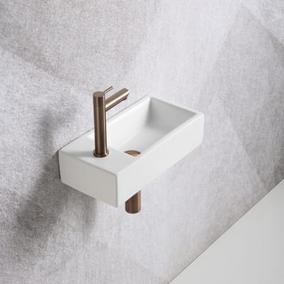Fonteinset Mia 40.5x20x10.5cm glans wit links inclusief fontein kraan, sifon en afvoerplug copper