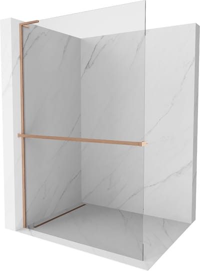 Mexen Kioto+ L douchewand met plank Walk-in 50 x 200 , transparant, geborsteld koper - 800-050-123-65-00