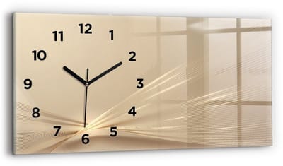 Wallfluent Wandklok - Abstract licht Klok met Print - 60 cm x 30 cm - Gouden Wandklok - Zwarte Handen - Wandklok Met Cijfers - Wandklok voor in de Keuken - Rechthoekige Glazen Wandklok - Scandinavisch Wandklok - Klok met Print