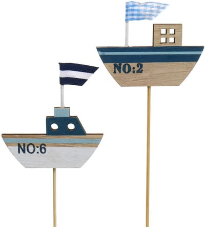 Decoratieve plug scheepshout wit blauw naturel 8cm H37cm 24 st, 24 Stü