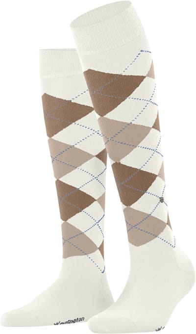 Burlington Marylebone lang gedessineerd wol kniekousen dames wit - maat 36-41