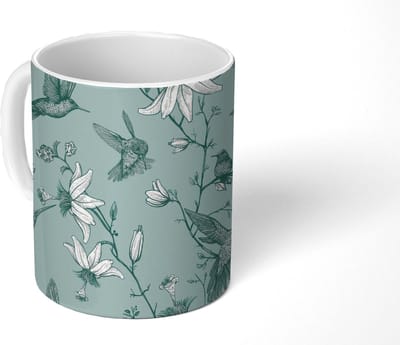 Mok - Koffiemok - Patronen - Vogel - Bloemen - Mokken - 350 ML - Beker - Koffiemokken - Theemok