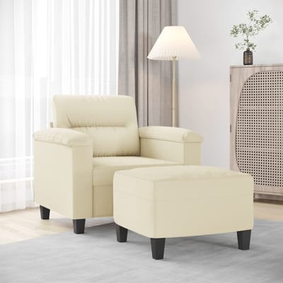 vidaXL - Fauteuil - met - voetenbank - 60 - cm - kunstleer - crèmekleurig