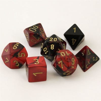 Chessex Gemini Zwart-Rood/goud Polydice Dobbelsteen Set (7 stuks)