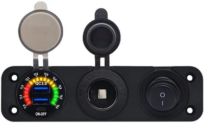 ProRide 12V USB Autolader 2 Poorten - QC3.0 - Drievoudig inbouw paneel - Sigaretten stopcontact en Schakelaar