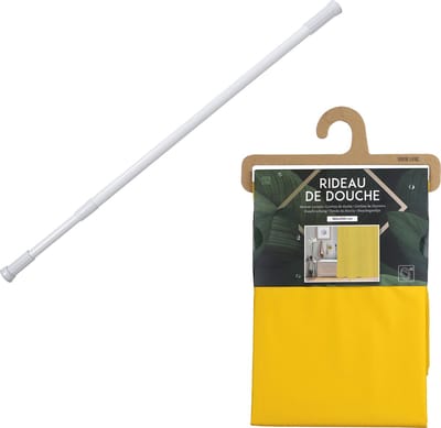 Douchegordijn met ringen - geel - pvc - 180 x 200 cm - incl ophangstang uitschuifbaar 70-120 cm