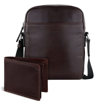 bugatti Leren schoudertas portemonnee Savona Crossover Bag + Wallet Brown donkerbruin