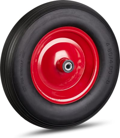 kruiwagenwiel 4.80 4.00-8 - massief rubber - stalen velg - 3 adapters - anti lek - 100 kg - zwart-rood