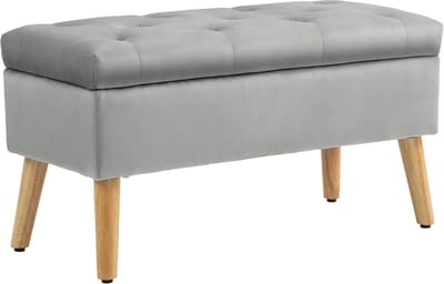 Opbergbank 102 x 35 x 43 cm - Gestoffeerde Zitbank Met Deksel - Rubberhout - Grijs