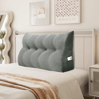 Groot Driehoekig Wigkussen voor Bed en Bank - Comfortabel Rug- en Leeskussen (Grijs, 120 cm)
