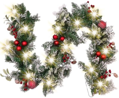 Kunstmatig Verlichte Kerstslinger - Kerstdecoratie met LED Lampjes - Rood en Groen - Slinger voor Huis en Tuin - 180 cm - Decoratieve Ver...