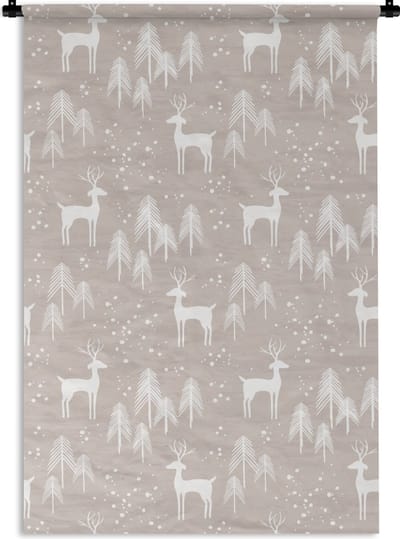 Wandkleed - Wanddoek - Patronen - Hert - Wit - Beige - 60x90 cm - Wandtapijt