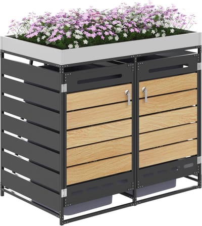 Kliko Ombouw - Afvalcontainer Berging - Kliko Kast - Container Ombouw - Plantenbak - Houtlook - Afsluitbaar - Ventilatie - Tuin - 131x79x120cm - 2 Stuks - Zwart