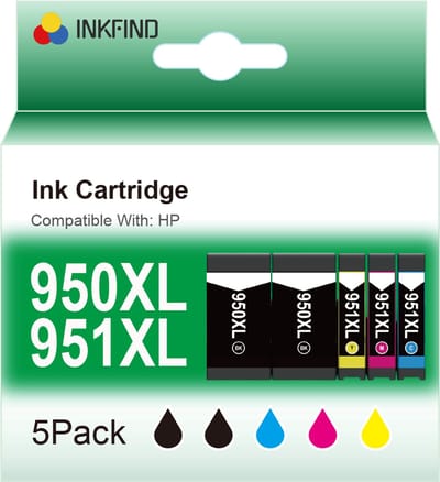 INKFIND 950XL 951XL inktcartridge voor HP 950XL HP950X HP 951XL HP951X HP 950 HP950 HP 951 HP951 inktcartridge multipack 5 stuks(2 x zwart, 1 xcyan/magenta/geel) geschikt voor HP OfficeJet PRO 8100, 8600, 8600 Plus, 8610, 8615, 8620, 8630, 8640, 8660
