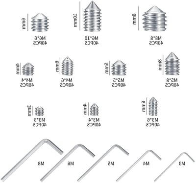 Stifttappen Kegelpuntschroeven Set - 400 Stuks RVS Inbusbouten en Draadschroeven - M3 tot M8 Assortiment