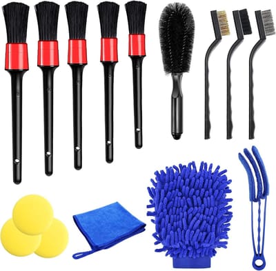 Famanu - Auto Detailing Reinigingsborstels Kit, 15 Stks Auto Interieur Wasgereedschap Set, Automotive Detail Borstels voor Auto Exterieur, Interieur, Luchtopeningen, Dashboard, Emblemen, Motor, Wiel