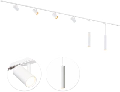 Qub Viror Railverlichting - Wit - 600 cm - I-Vorm - 4 Mesh Spots & 2 Hanglampen - Dimbaar - Complete Set