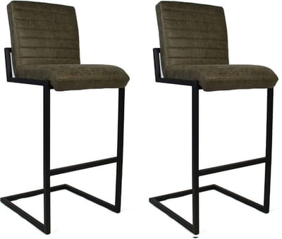 Bronx71® Industriële barkruk Block olijfgroen eco-leer 79cm - Barkrukken set van 2 - barstoel
