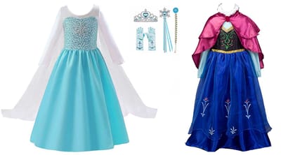 Het Betere Merk prinsessenjurk meisje - Elsa verkleedjurk + Anna jurk - maat 146/152 - met tiara, toverstaf, Elsa vlecht, prinsessenhandschoenen