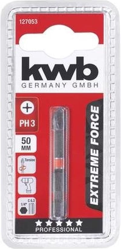 kwb 127053 Kruis-bit Aandrijving: 1/4 (6,3 mm) Uitvoering: Kruiskop Phillips PH 3 50 mm
