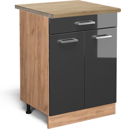 Vicco R-Line Keukenonderkast – 60 cm met lade, WB Eik Antraciet Hoogglans