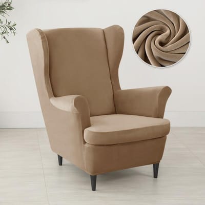Fluwelen Oorfauteuilhoes Stretch Spandex Oorfauteuilhoes Elastische Fauteuilhoezen Bankhoezen met Zitkussenhoes beige