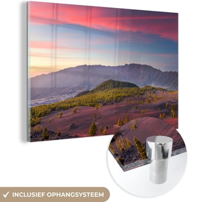 ® Glasschilderij 180x120 cm - Schilderij acrylglas - Kleurrijke lucht boven het Nationaal park Caldera de Taburiente in Spanje - Foto op glas - Muurdecoratie woonkamer - Wanddecoratie slaapkamer - Schilderijen