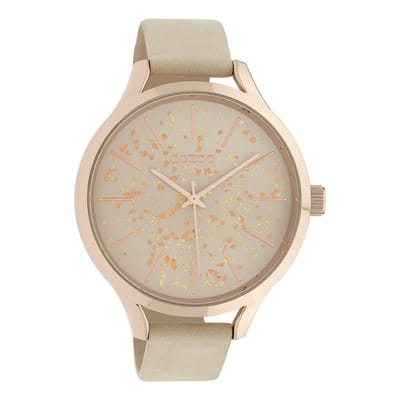 OOZOO Timepieces - Rosé goudkleurige horloge met zand leren band - C10086