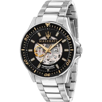 Maserati Sfida Zwart Zilver Metaalband Heren Mechanisch Automatisch Skeleton Horloge R8823140002 zwart