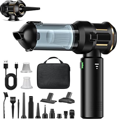 Draadloze Handstofzuiger - Mini Auto Stofzuiger - 4-in-1 Stofzuiger & Stofblazer - 25.000 Pa Zuigkracht - Borstelloze Motor - 6000 mAh Accu - USB Oplaadbaar - 1-Touch Leegsysteem - Inclusief EVA Opbergtas - Zwart