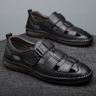 Zomer Nieuwe Heren Zachte Zool Anti-Slip Holle Casual Schoenen Modieuze Heren Handgenaaide Comfortabele en Ademende Casual Strand Schoenen 44 gray
