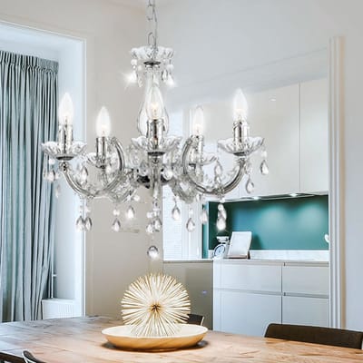 Kroonluchter Globo Cuimbra II - Transparant met chroom - Acryldecoratie kristallen
