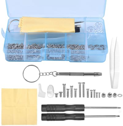 Complete Reparatieset voor Brillen met 500 Stuks Schroeven, Mini Schroevendraaier, Neuspads, Pincet en Gereedschap voor Zonnebrillen, Horloges en Sieraden