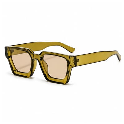 MoodLux Zonnebril Geel - Unisex - Rechthoekig Montuur met Bruine Glazen - Retro Festivalbril - UV400 Bescherming