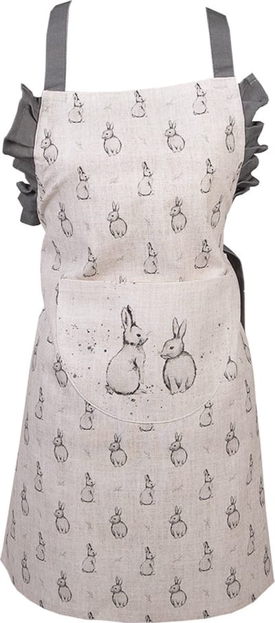 Clayre & Eef Keukenschort Kinderen 56x48 cm Beige Grijs Katoen Konijn