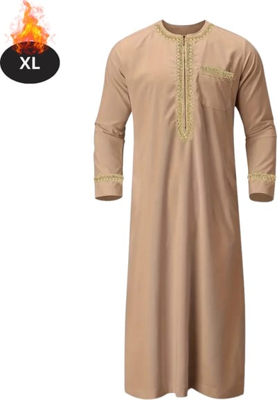 Nivard Islamitische Kleding - Djellaba Heren - Moslim Kleding - Arabisch Mannen Kaftan - Alhamdulillah - Khaki XL