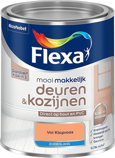 Flexa - Mooi Makkelijk Deuren & Kozijnen Zijdeglans - Vol Klaproos - Mengverf - 750 Ml