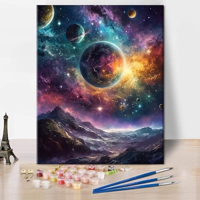 Dailygoods- Schilderen op nummer - Galaxie Acryl - Kit voor Volwassenen - 40 x 50 cm - Frameloos - Inclusief 3 Nylon Penselen - Schilderkit