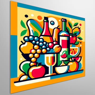 Pop art stilleven schilderij | Levendig stilleven: een modernistisch kunstwerk in pop-artstijl | Kunst - 100x100 centimeter op Dibond | Foto op Dibond