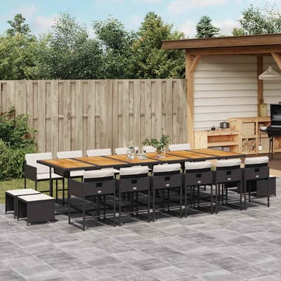 vidaXL - 17-delige - Tuinset - met - kussens - poly - rattan - zwart