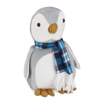 deurstopper pinguïn - stof - zand - kinderkamer - 26 cm - dier - wit-grijs
