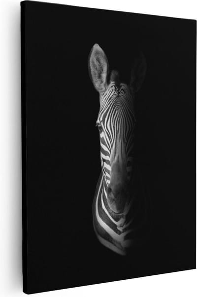 Artaza Canvas Schilderij Dierenkop Zebra - 40x50 cm - Wanddecoratie Afrika - Muurdecoratie Zwart Wit - Kamer Accessoires Woonkamer