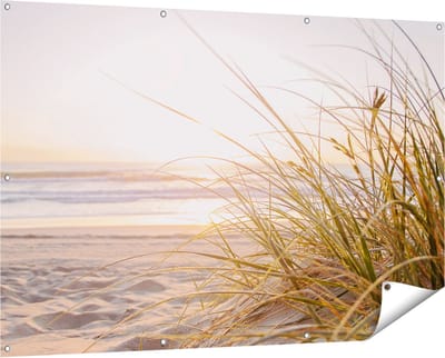 Gards Tuinposter Strand en Duinen tijdens Zonsondergang - 150x100 cm - Tuindoek - Tuindecoratie - Wanddecoratie buiten - Tuinschilderij