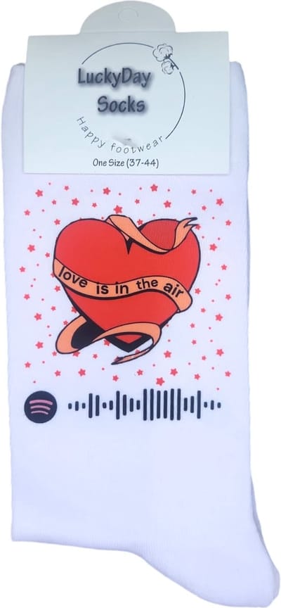 Spotify liedjes Sokken – Gepersonaliseerd cadeau – Jou muziek op sokken – Verliefd – Kado - cadeau - Hartjes sokken – Muziek Sokken – Jarig – Grappige cadeau - Verjaardags cadeau - Maat 37-44